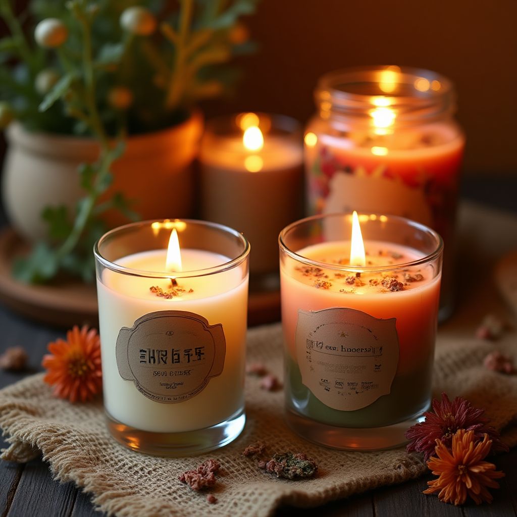 Handcrafted natural soy candles with dried flowers
